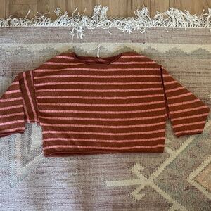 Free People Cropped Striped Knit Top in Rust and Dusty Pink